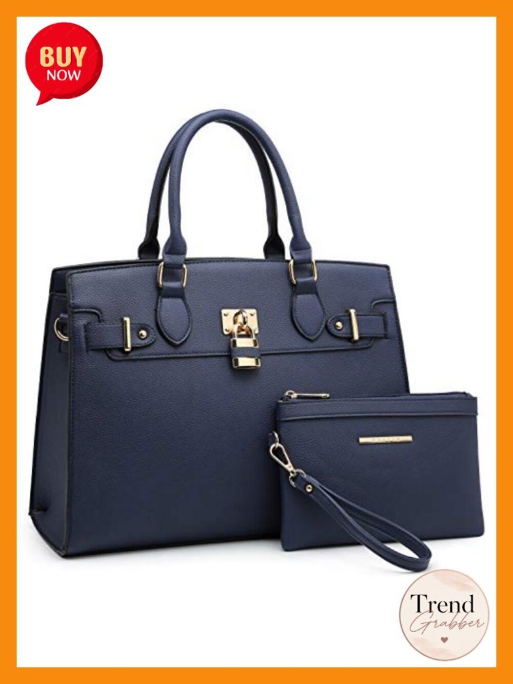 Vegan Leather Top Handle Satchel Tote Work Bag with Matching Clutch